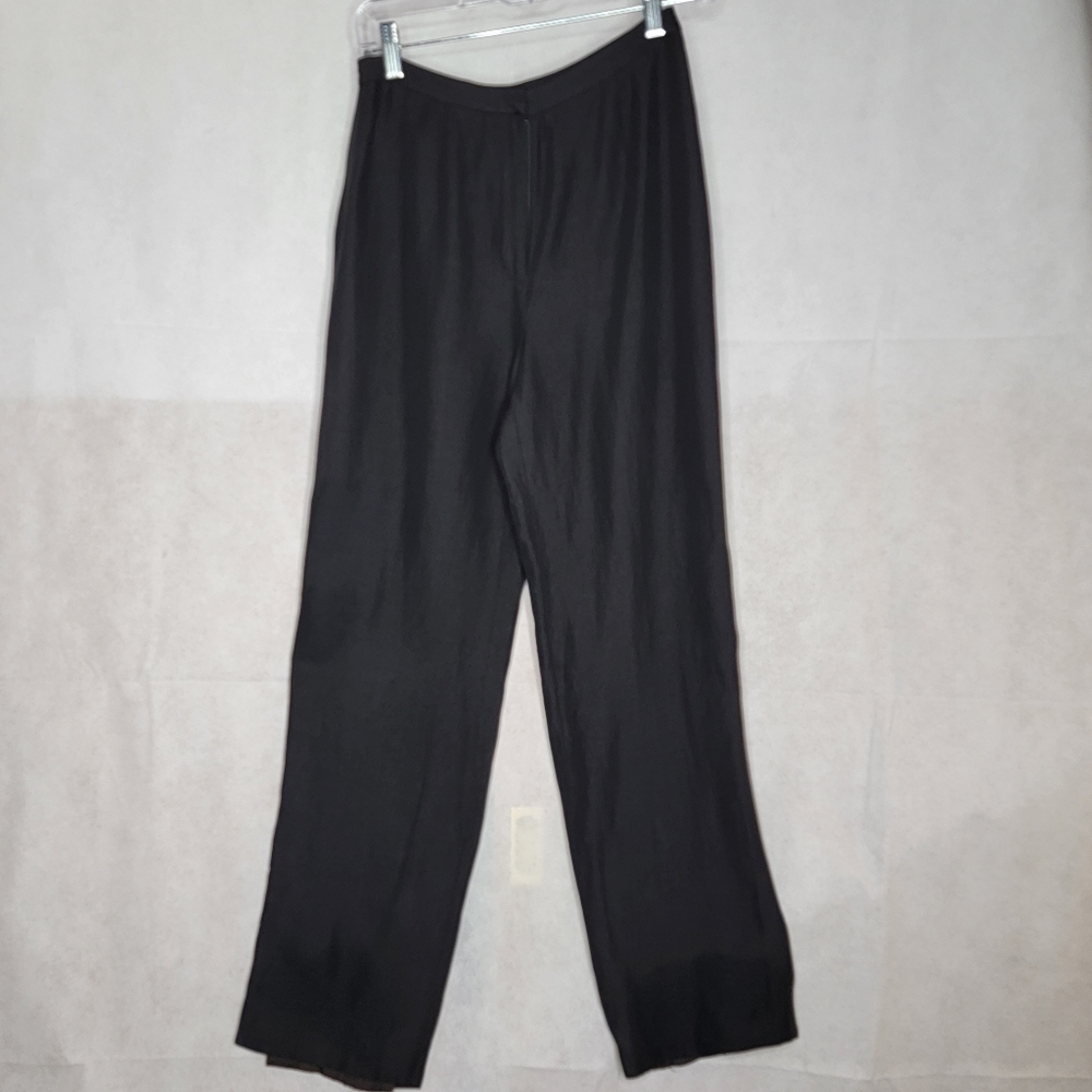 Ann Taylor Dress Pants Black Lined Linen Blend Pleated High Waist Tapered 4